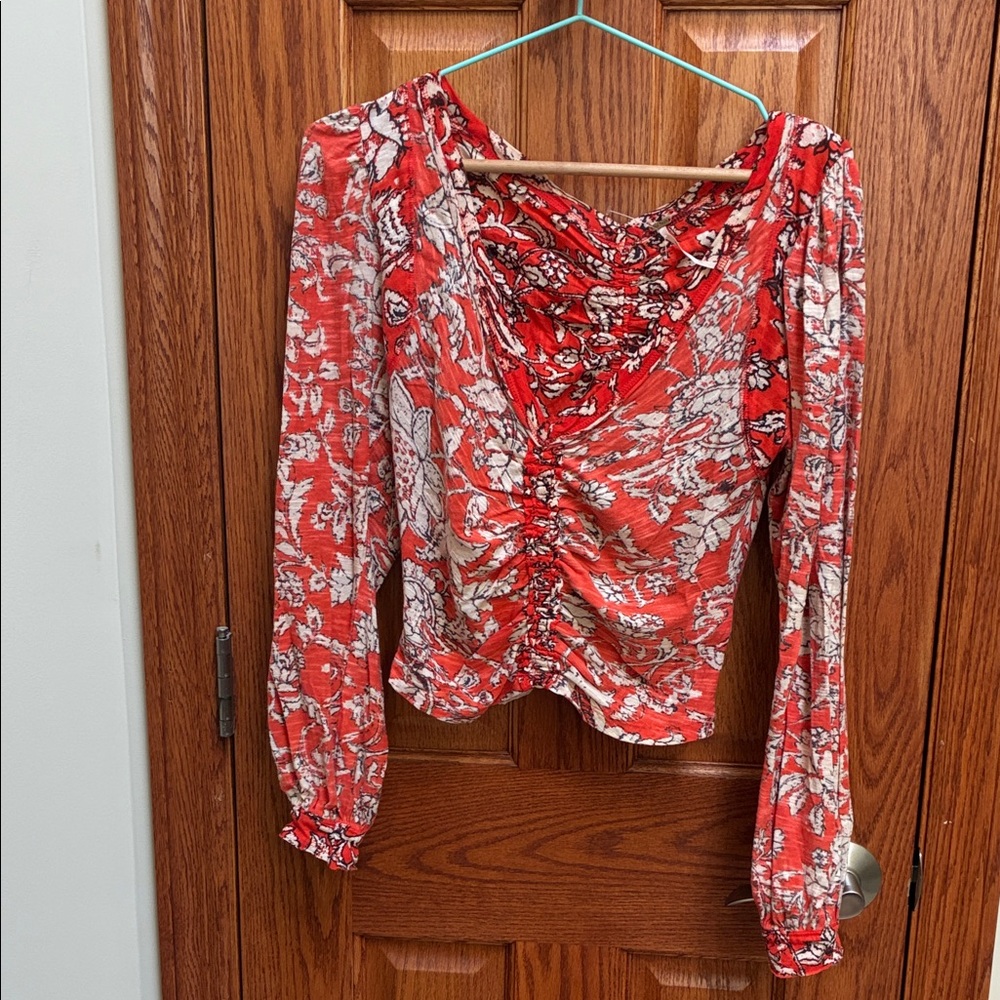 Free People Deep Orange inside out style Floral Blouse- XS